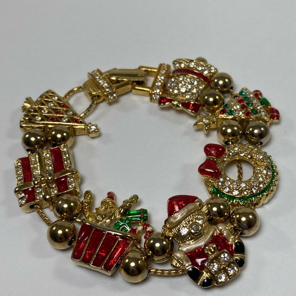 Christmas Slide Gold toned 7.5" Bracelet - Picture 2 of 7